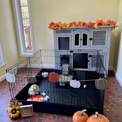 Aivituvin-AIR71 Durable Portable Metal Pet Playpen with Floor, Pad & Floor-Safe PVC - Rabbit Cage, Guinea Pig Habitat, Puppy Playpen,familyfun