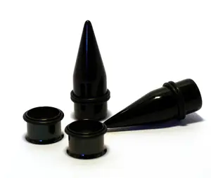 Black Acrylic Tapers AND Titanium Tunnels - Choose size 00g-1 inch