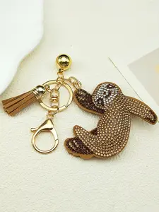 Cute Sloth Key Chain Trendy Cute Keychain Stylish Keychain Gold Color Alloy Crystal Rhinestone Keychain Lazy Animal Key Rings Holder for Women Girls Decoration