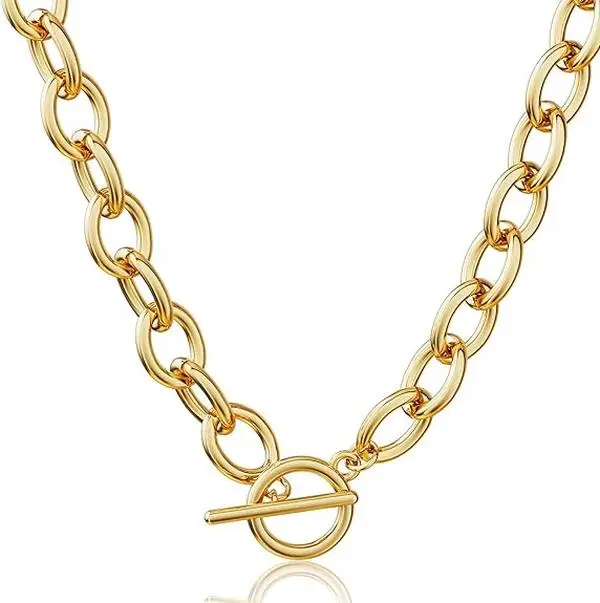 NECOCY Women's Chunky Layered Necklace - Paperclip & Cuban Link Chain with OT Toggle Clasp, Non Tarnish Jewelry, Versatile Look, Exquisite Gift, Modern Versatile Accessories, Exquisite Jewelry Gift, Tarnish Proof Jewelry
