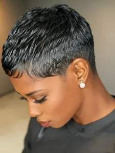 Short Pixie Cut Wig Human Hair Layered Wigs With Bangs for Daily Use Fashion Wig