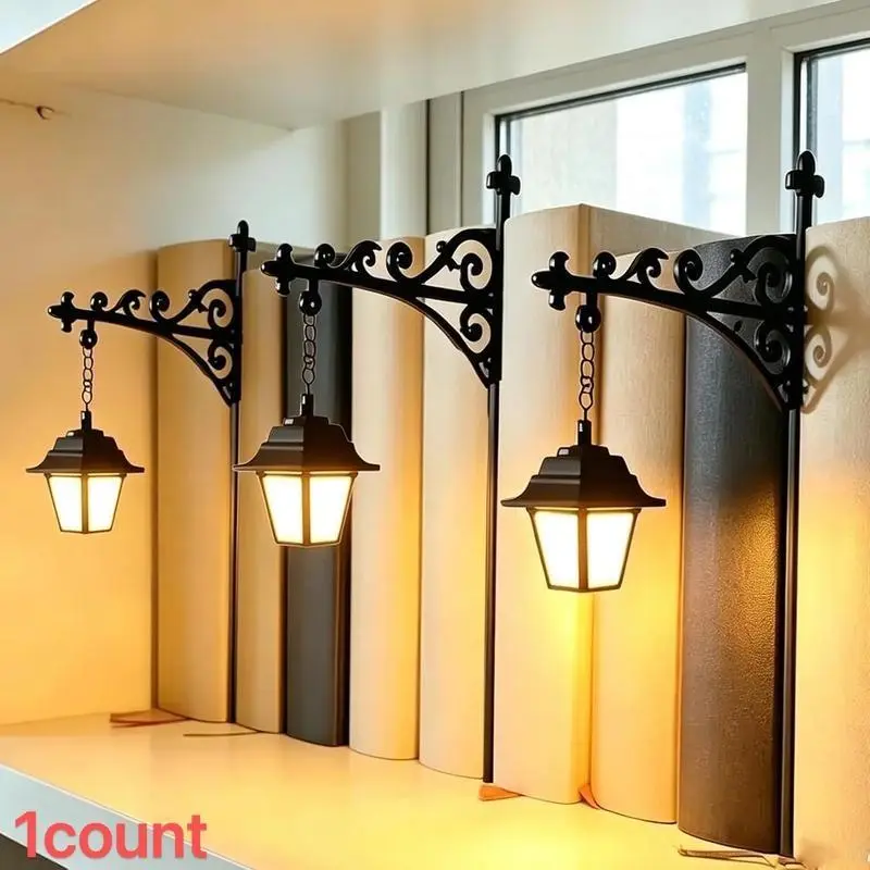 Vintage Wooden Library Lantern Night Light - Decorative Lanterns for Bookshelf Reading Nook, Desk Lamp, Home Ornament Gift