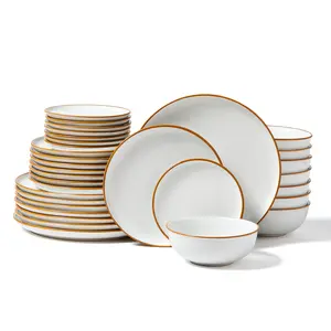VEVOR Dinnerware Set,  Service for 8 (32 PCS), Round Plates and Bowls Sets, Scratch Resistant Ceramic Dinner Ware, Dishwasher and Microwave Suitable Kitchen Dish, for Dessert Salad Soup Pasta, White