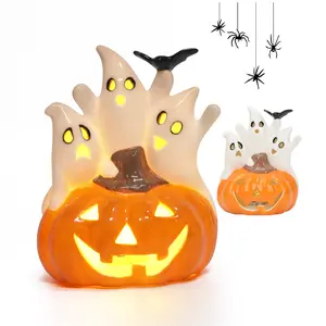 Halloween Lighted Stacked Pumpkins, 15’’ H Pre-Lit Lighted Pumpkins, Light Up Halloween Pumpkin Decoration for Indoor, Outdoor, Porch, Yard, Holiday Decor