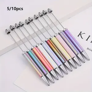 DIY Beaded Pen Set UV Electroplated Multicolor Round Ballpoint Pens Writing Pen High-Quality Student Gift Stationery Pack of 10 & 5 Pieces Ballpen Set