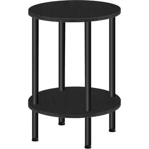 Round Side Table, 2-Tier End Table, Small Round Nightstand with Sturdy Metal Tube, Industrial Circular Coffee Table, for Living Room, Bedroom, Black TBZ01BB