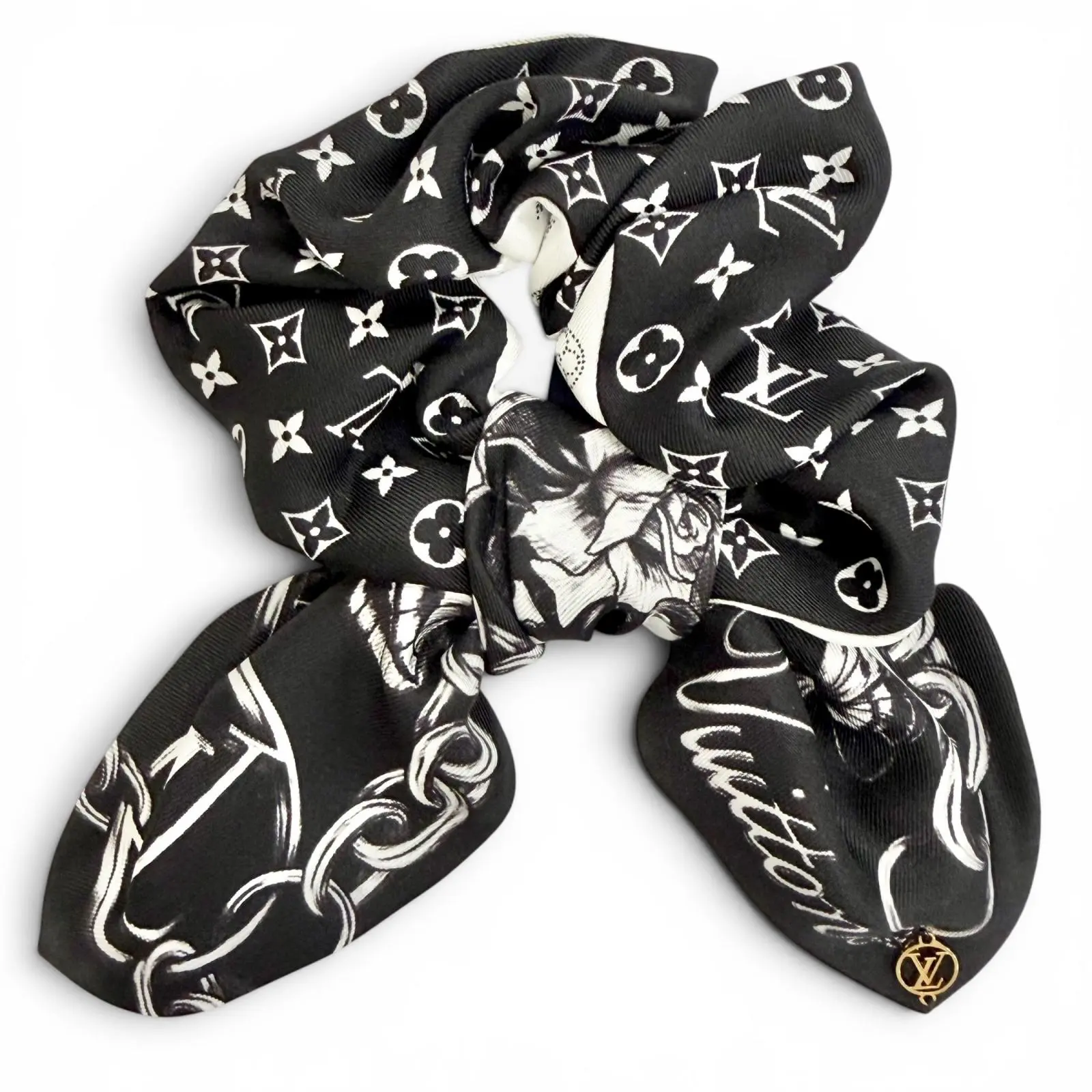 Pre-owned Louis Vuitton Silk Small Leather Goods LV Bloom Monogram Scrunchie