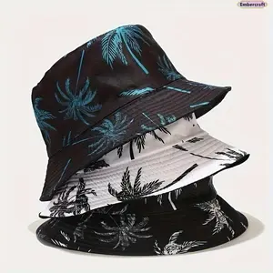Unisex Coconut Print Bucket Hat - Bucket Shape, Breathable Cloth, Lightweight Men’s Hats for Beach Travel, Tropical Boho Durable Casual Fisherman Cap, Summer Outdoor Wear