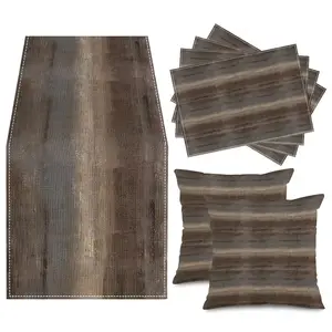 7-Piece Table Runner Set, Seasonal Dining Mats & Pillow Covers, Rustic Art Decor for Outdoor Family Meals, Daily Use Home Decoration