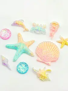 10 Pcs Dreamy Ocean Style Durable Resin Shoe Buckles, Glitter Starfish Shell DIY Shoe Accessories, Hole-In-Heel Decorative Footwear Attachments