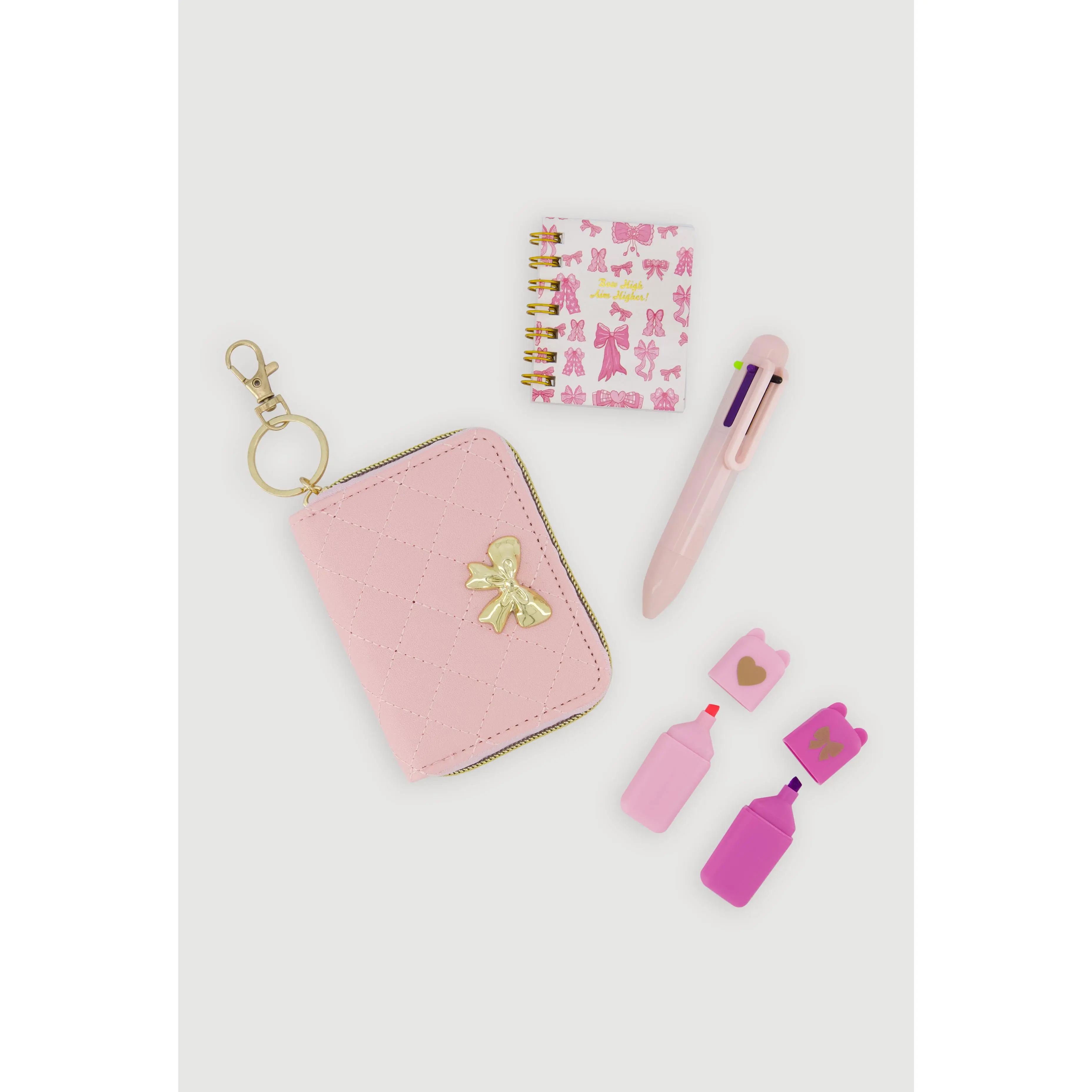Girls Mini Quilted Faux Leather Keychain Pouch Set