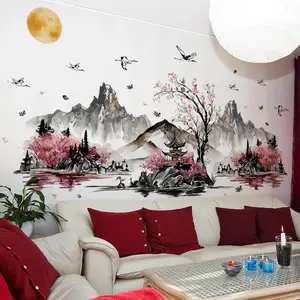 Landscape Pattern Wall Sticker, Floral Pattern Sticker, Self Adhesive Wall Decal, Decorative Sticker for Home Living Room Bedroom, Ornaments