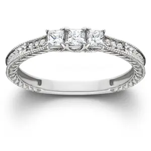 1/4ct Vintage Three Stone Princess Cut Diamond Engagement Ring 14K White Gold 1/4ct Vintage Three Stone Princess Cut Diamond Engagement Ring 14K White Gold