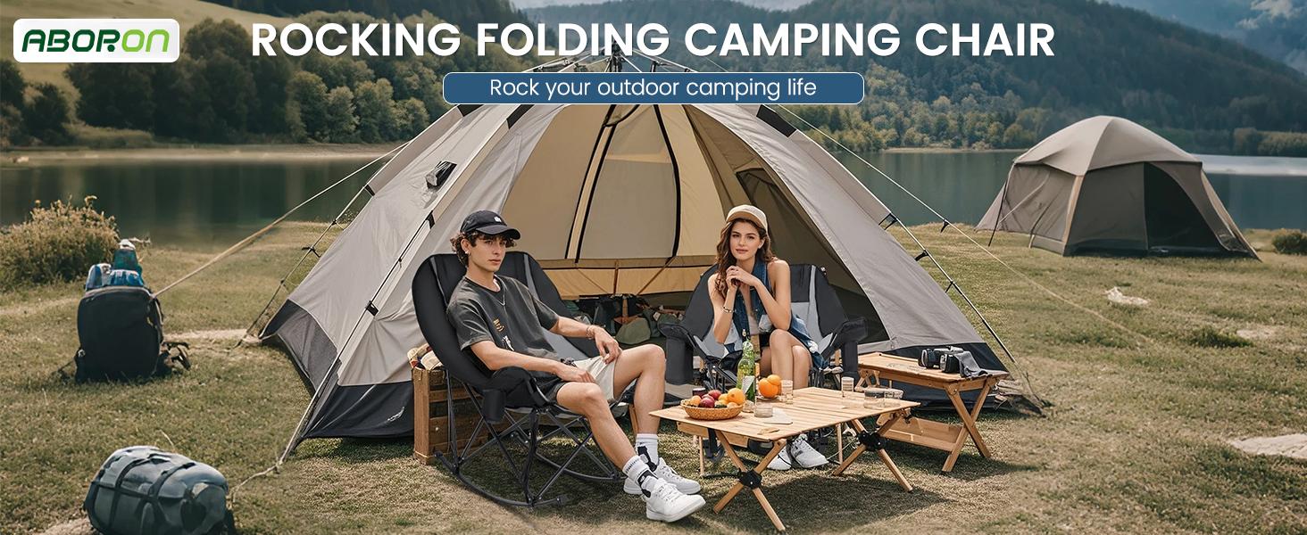 ABORON Rocking Camping Chair,XXL Oversized Folding Fully Padded Outdoor Lawn Chair with Side Pocket,Portable Recliner for Patio, Backyard, Supports 400 lbs ABORON Rocking Camping Chair,XXL Oversized Folding Fully Padded Outdoor Lawn Chair with Side Pocket,Portable Recliner for Patio, Backyard, Supports 400 lbs