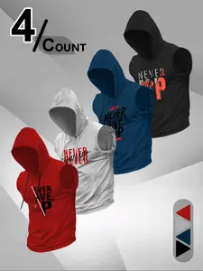 Trendy Fitness Gym Workout Clothes Athletic Fashion Activewear 4-Piece Sleeveless Hoodie Sporty Set, Casual Cartoon Pattern, Fitted Style, Moderate Fabric Thickness, Summer Wear