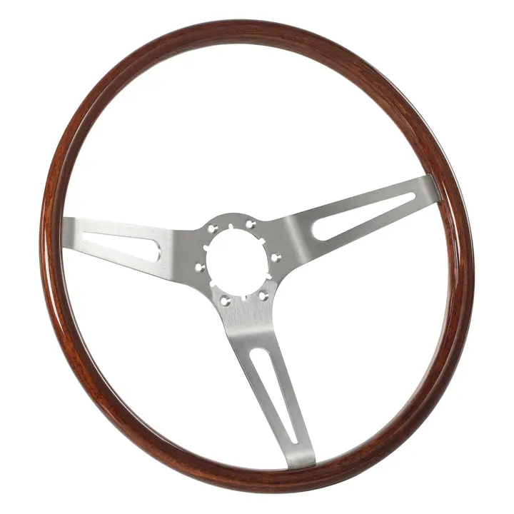 Flashpower GM Classic Walnut Wood Steering Wheel - Brushed Stainless Steel, High Coating, 15in Restoration Part, Smooth Edges, Vehicle-Specific Fit for 60s GM Muscle Cars