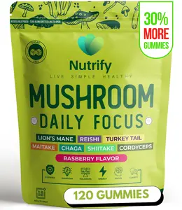 Nutrify Mushroom Gummies - Reishi, Lions Mane, Shiitake, Cordyceps, Turkey Tail, Maitake, Chaga Supplement - 120 Gummies - Healthcare, Dietary Natural, Green