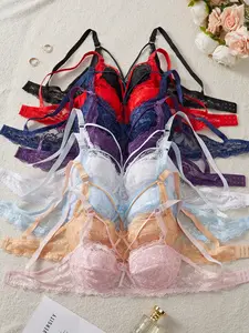 Women's Sexy Lace Bralette Set, Lace Brassiere, Lingerie, Underwear, Underwire Push Up Bras, Fitted Medium Support, All Seasons, Lined, Plain Pattern, 8 Pieces, Womenswear, Buckle, Soft Bralette