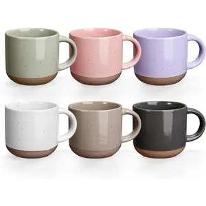 Morandi Color Ceramic Mini Espresso Cups Set of 6, 5 oz Expresso Mugs with Handle, Porcelain Coffee Mugs Demitasse Cups, Modern Style Cups, Microwave Dishwasher Safe Suit for Espresso Machine