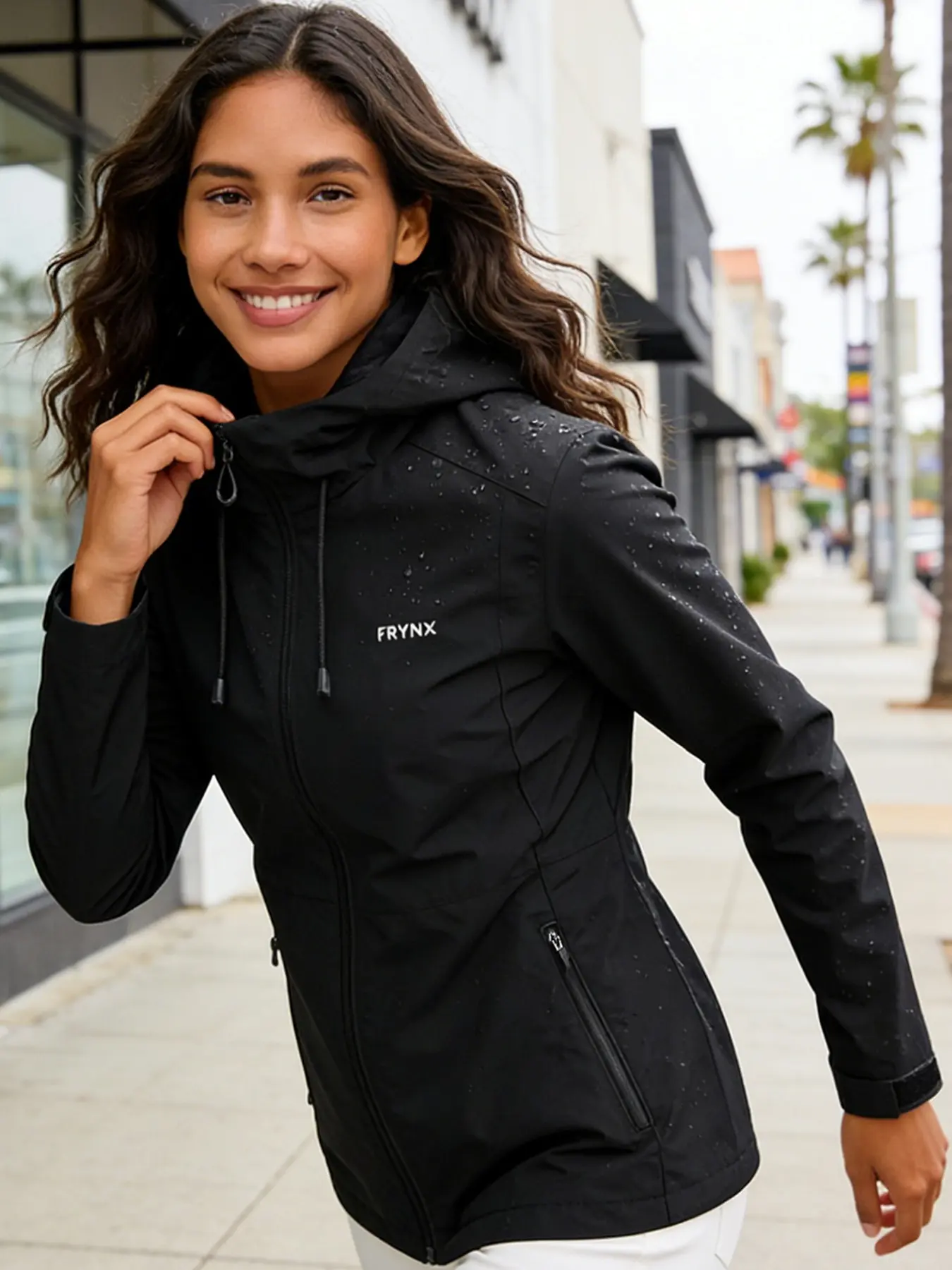 Women's Outdoor Windproof Waterproof Jacket with Zipper Pockets, Fashionable Comfortable Hooded Sport Coat for Spring Autumn Hiking, Sports Outerwear Wind Resistant Outerwear