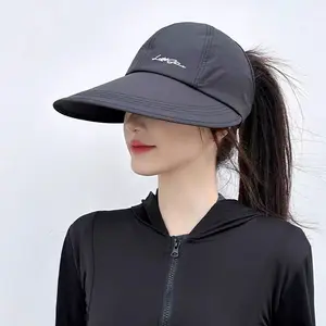 Women'S Wide-Brim Ponytail Sun Hat With Holes, Extra Coverage, Lightweight And Breathable, Suitable For Outdoor Travel, Beach Excursions, Daily Casual Wear, Unisex, UV Protection Fishing Sun Hat, Adjustable For Summer Leisure