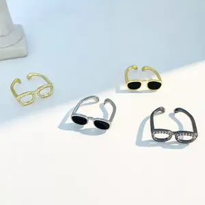 Trendy Fashion Mini Fingertip Glasses Ring - Open Adjustable, Unique Creative Minimalist Ring for Daily Female Use, Ideal Couple Gift