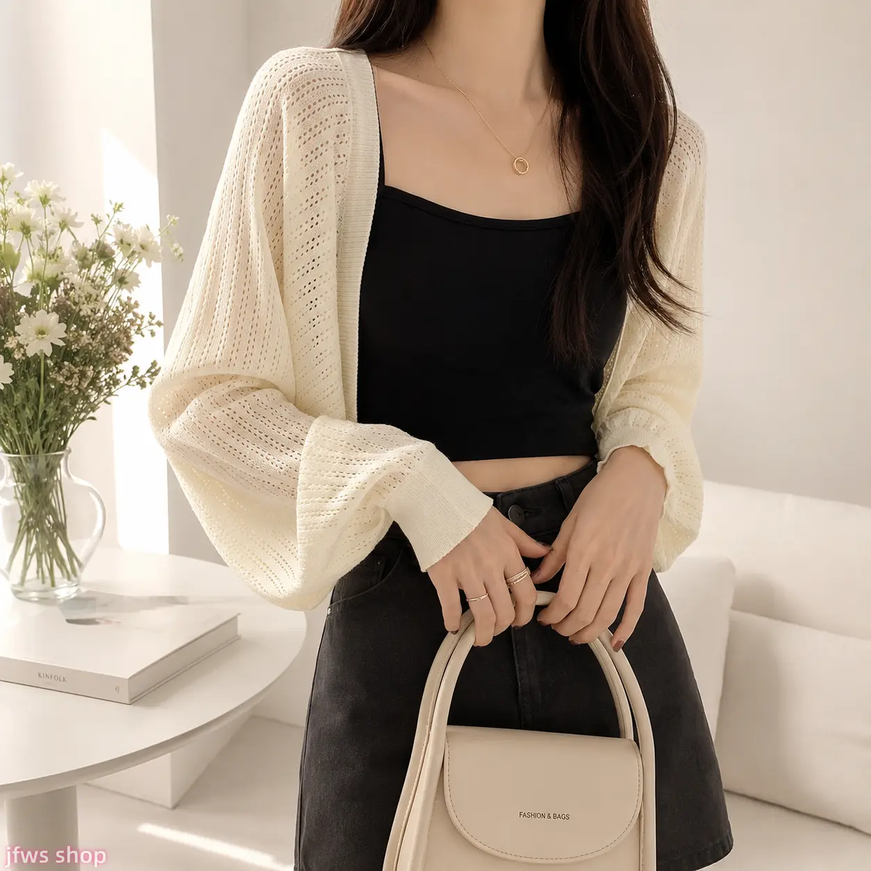Women's Casual Hollow Out Knit Cardigan, Lightweight and Comfortable Ice Silk Sun Protection Shrug for Summer Daily Wear, Tops, Knitwear, Cardigan For Women, Long Sleeves homedecor, Day, Female, Hollow Cutout