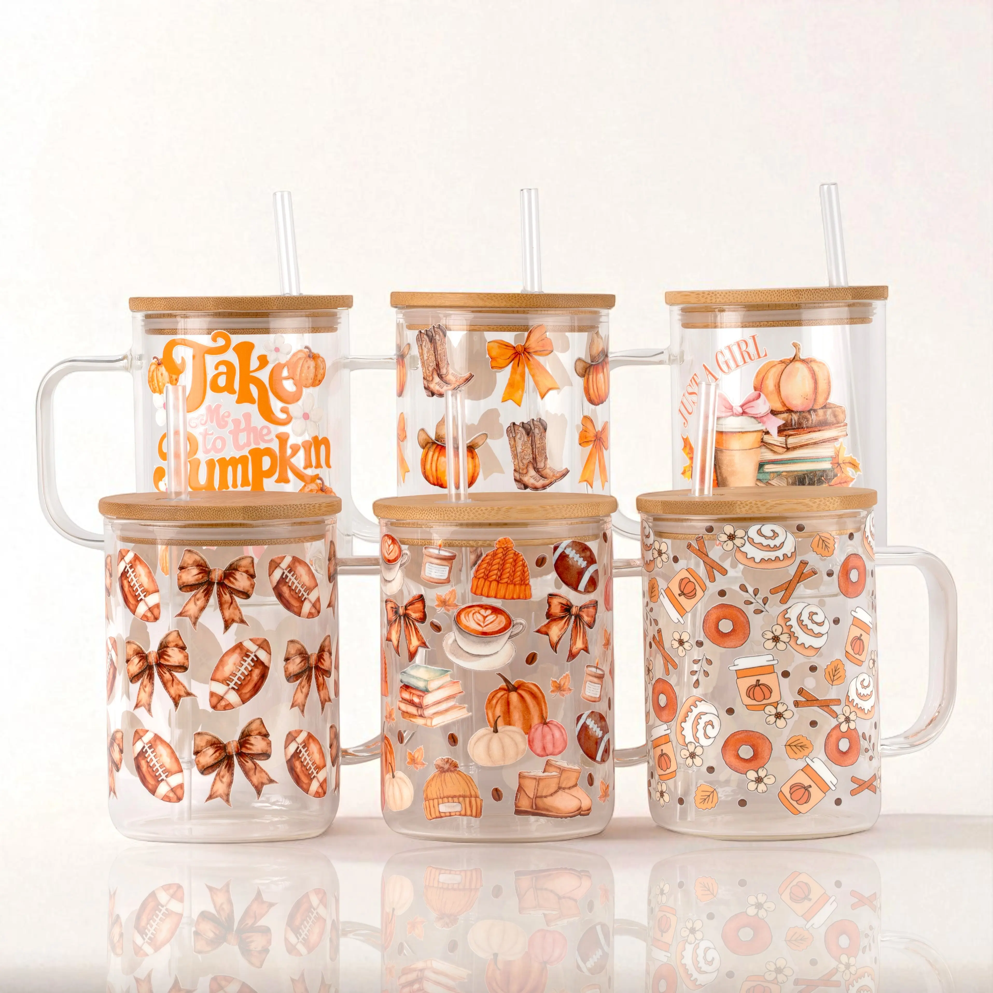 Pumpkin Spice Fall 17oz Glass Mug with Lid and Straw, Iced Coffee Drinkware, Gift for Her, water bottle for women, fall gifts, Multicolor, Thick, Silicone, Insulated Water Bottle