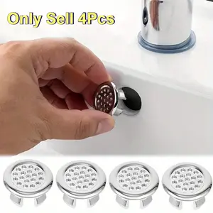 4pcs/pack Plastic Bathroom Kitchen Basin Sink Overflow Cover Ring, Chrome Hole Round Drain Cap, Basin Accessory Replacement