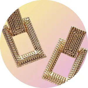 Trendy Style Exaggerated Gold Multi-layer Rectangle Earrings for Women - Elegant Internet Celebrity Design with Metal Coating, No Warning Applicable