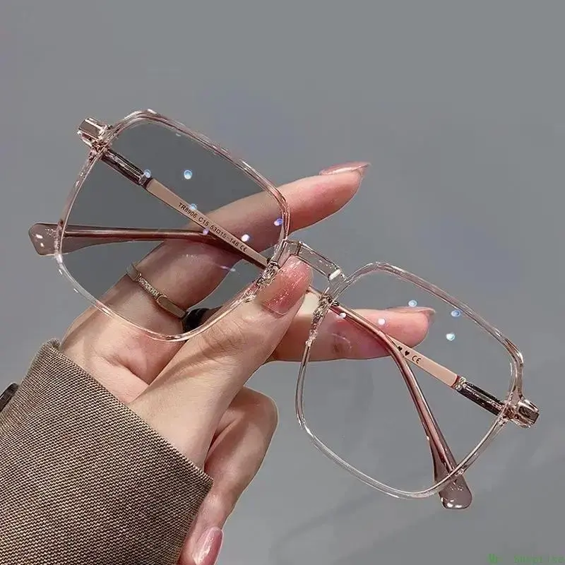 Unisex Square Glasses - Low-Profile Alloy Non-Prescription Eyeglasses with Photochromic Transition Lenses, Blue Light Blocking, Anti-Glare, Lightweight Build for Daily Driving Eye Protection, Blue Lights Glasses