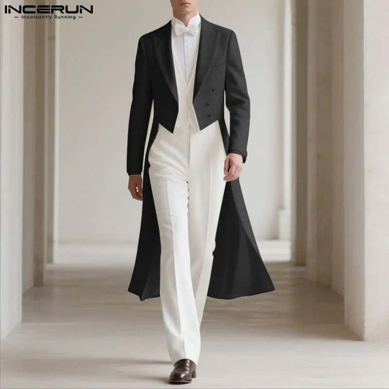 INCERUN Men's Fancy Chic Preppy Slim-Fit Contoured Tailcoat Jacket - Lightweight Stretch Formal Button Blazer for Weddings, Evening Events, Stretch Fabric, Slim-Cut