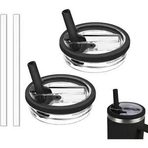 2 Pack 30 oz Tumbler Flip Straw Lid Replacement Compatible for  Quencher, Leak Proof Lid Replacement for 30 OZ  H2.0 FlowState Tumbler,Spill Proof Splash  (Black)