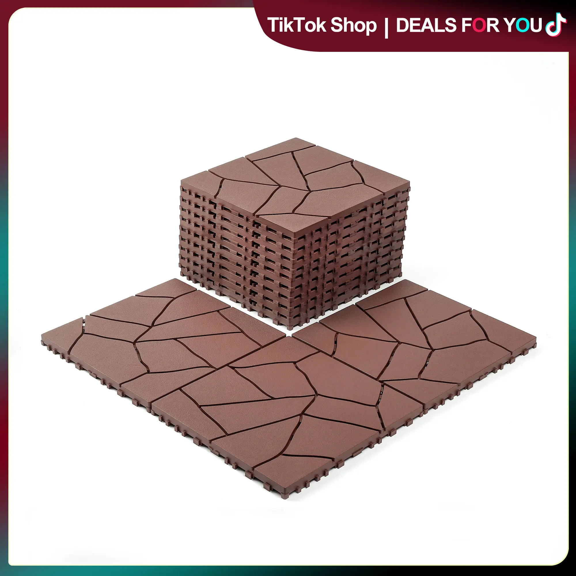 44-Pack 12"x12" Interlocking Floor Tiles - All-Weather Waterproof Large Tiles Click-Parquet, Modular Panels, Patterned Panels for Patio, Heavy-Duty Easy-Install Portable Outdoor Flooring with Reinforced Screen, Modular Panels Click-Parquet