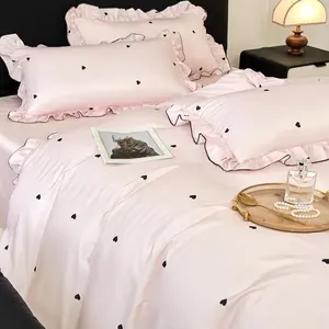 Heart & Bowknot Print Bedding Set, 3 Counts/set Including Duvet Cover & Pillowcase without Filler, Soft Comfortable Bedding Set for Home Bedroom, Soft Bedding Sets