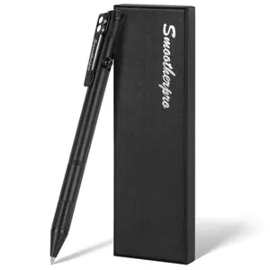 SMOOTHERPRO Bolt Action Pen, Stainless Steel Ballpoint Pen with Pocket Clip, Compatible with Pilot G2 Refill, Decompression Tactical Pen for EDC Signature Office Business, Black