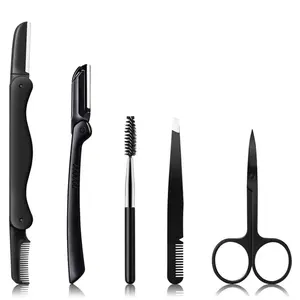 Eyebrow Razor, Eyebrow Kit, 5 in 1 Eyebrow Trimmer, Eyebrow Grooming Set for Women and Men, Including Comb Tweezers, Scissors, Brow Razors, Brush for Eyebrow Eyelash Extensions