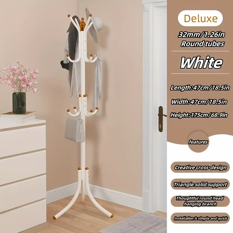 Metal Coat Rack, Free Standing Clothes Stand for Office, Entryway, Hallway, Living Room, Bedroom, Home, Dorm - Durable Storage Organizer for Shirts, Hats, Coats, Bags, Scarves