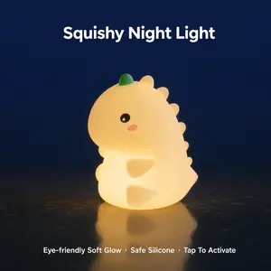 Cute Dinosaur Silicone Night Light for Kids - Kid-Safe Rechargeable Touch Lamp, Soft Eye-Friendly Glow Nursery Light, Squishy Stress Relief Animal Nightlight, Perfect Birthday Gift for Toddlers Teens Bedroom