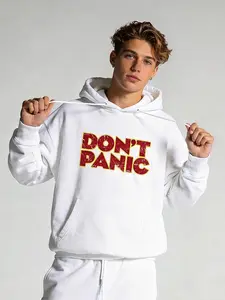 Geeksoutfit Don’t Panic Graphic Hoodie Unisex – Funny Geek Nerd Black Pullover Sweatshirt Streetwear Gift for Men Women