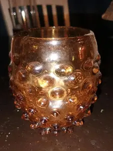 Vintage Fenton Empoli Murano Hobnail Amber Glass Planter Vase 4"