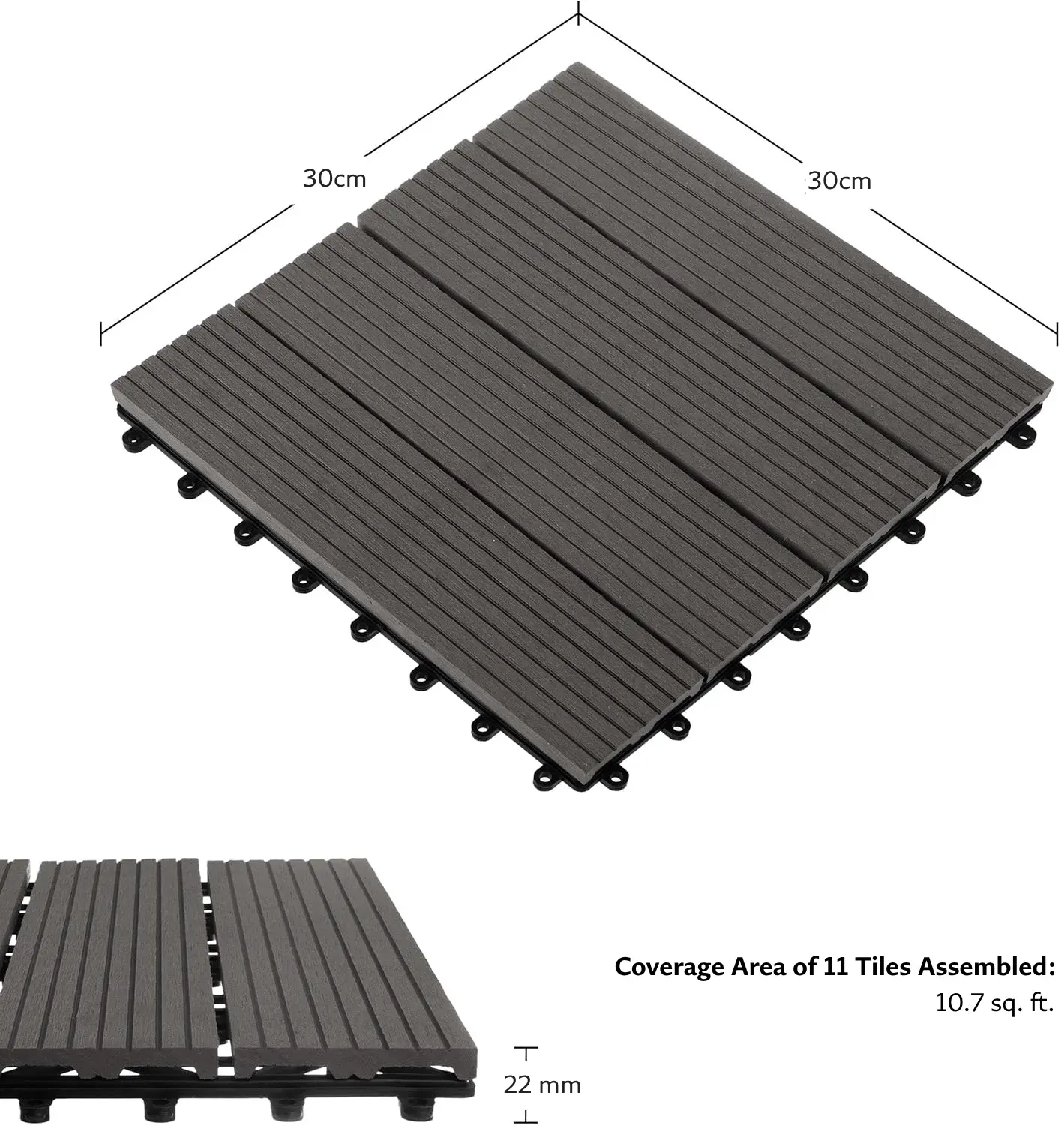 Interlocking All-Weather Deck Tiles - 30x30cm - 11 tiles per box - 10.7 sqf per box