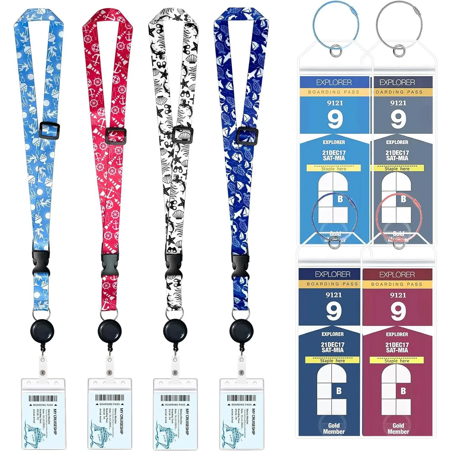 Cruise Lanyards, 4 Pack Retractable Cruise Lanyard for Cruise Ship Cards with  ID Holders, Luggage Tags and Holders Carnival Cruise Lanyard Cruise Essentials for  Cruises