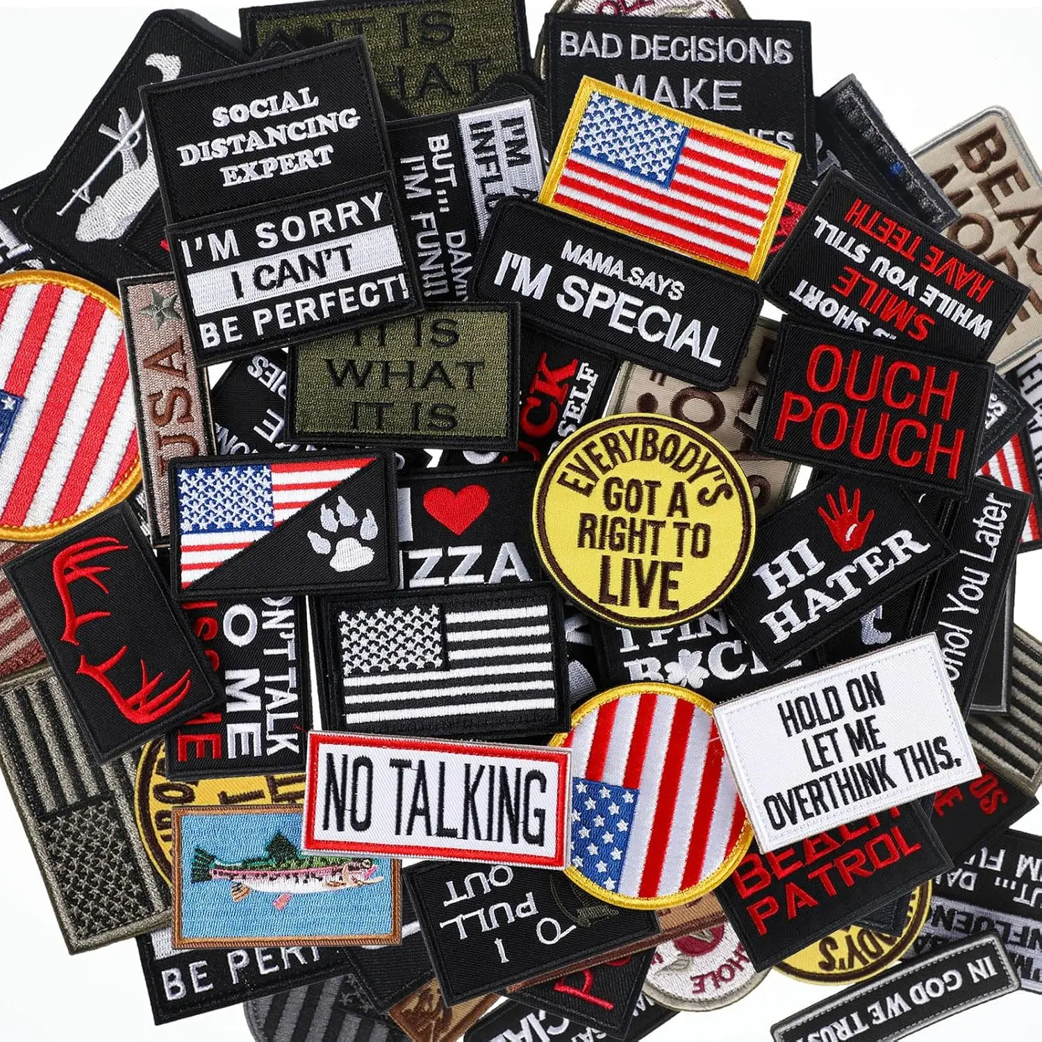 30 Pcs Random Funny Military Tactical Embroidery Patches Set, Hook-and-Loop Backing, Easy to Store for Hats, Jackets, Backpacks, Cosplayers’ Vest Uniforms, Fabric Patches, Funny Sayings