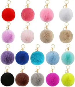 18Pcs Pom Poms Keychains Fluffy Ball Faux Rabbit Fur Pompoms Keyring for Girls Women DIY Hats Shoes Bags Accessories - Home Improvement.