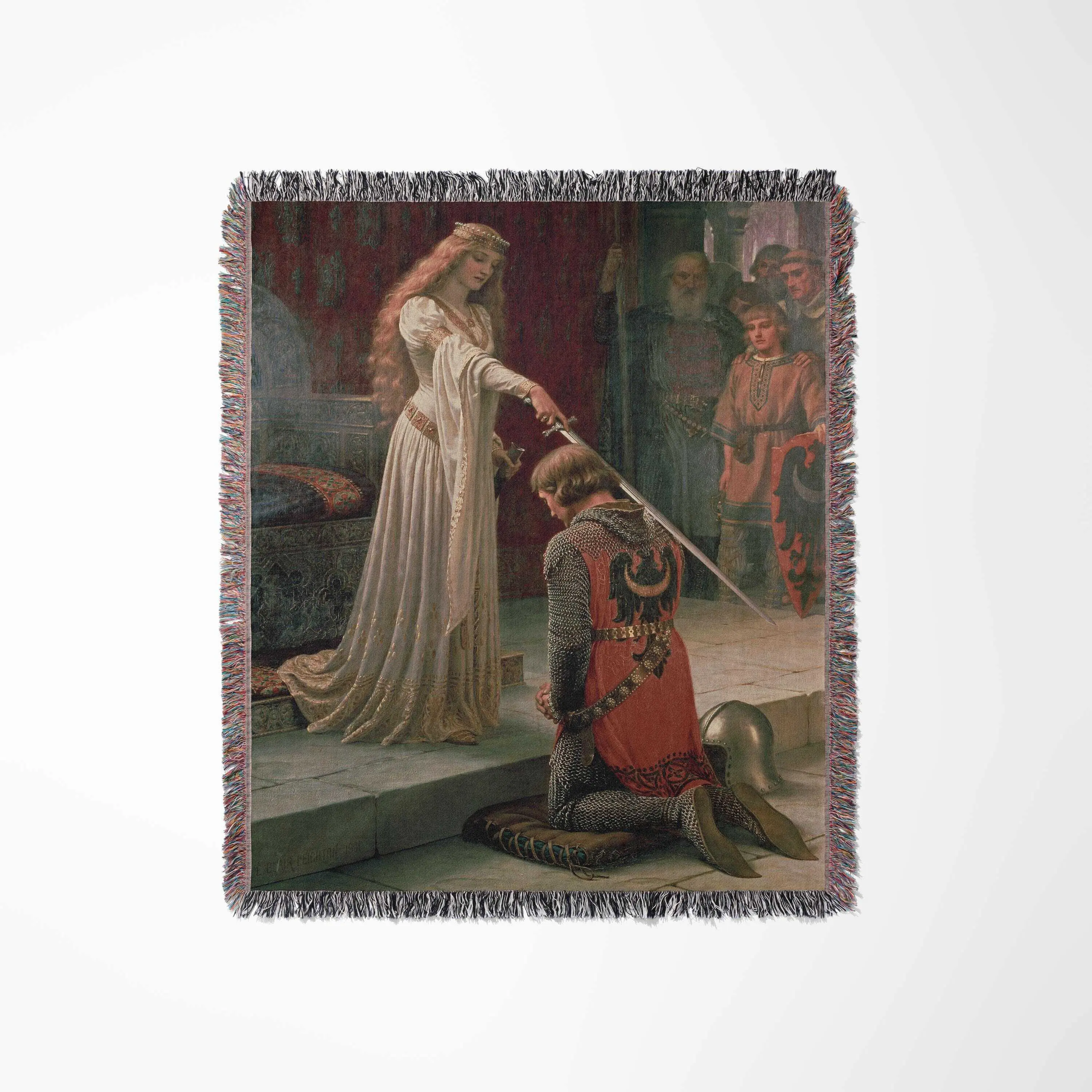 The Accolade Woven Blanket, Medieval Knight Tapestry or Cozy Cotton Throw, Vintage, Medieval Art, Home Room Wall Decor