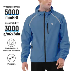 baleaf Men's Rain Jacket Packable Rainwear Lightweight Hood Reflective Waterproof Windbreaker Cycling Running Hiking Travel Golf Gear