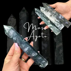 Tall Moss Agate Point - Skinny Moss Agate Tower - Natural Moss Agate Obelisk