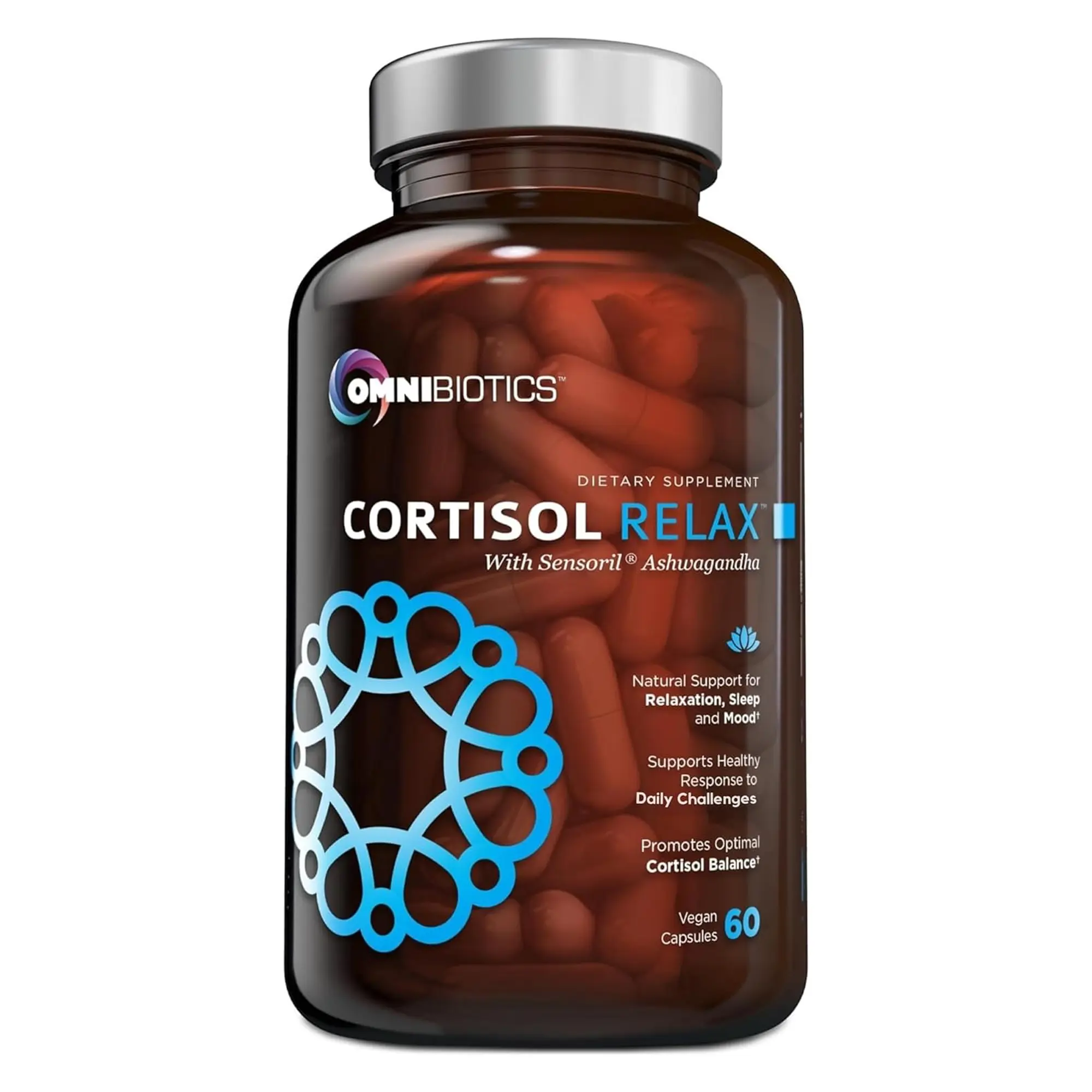 OmniBiotics Natural Cortisol Support – 8-in-1 Stress Relief & Adrenal Support – Ashwagandha, L-Theanine & Rhodiola – For Better Sleep, Calm Energy & Focus – 60 Vegan Capsules