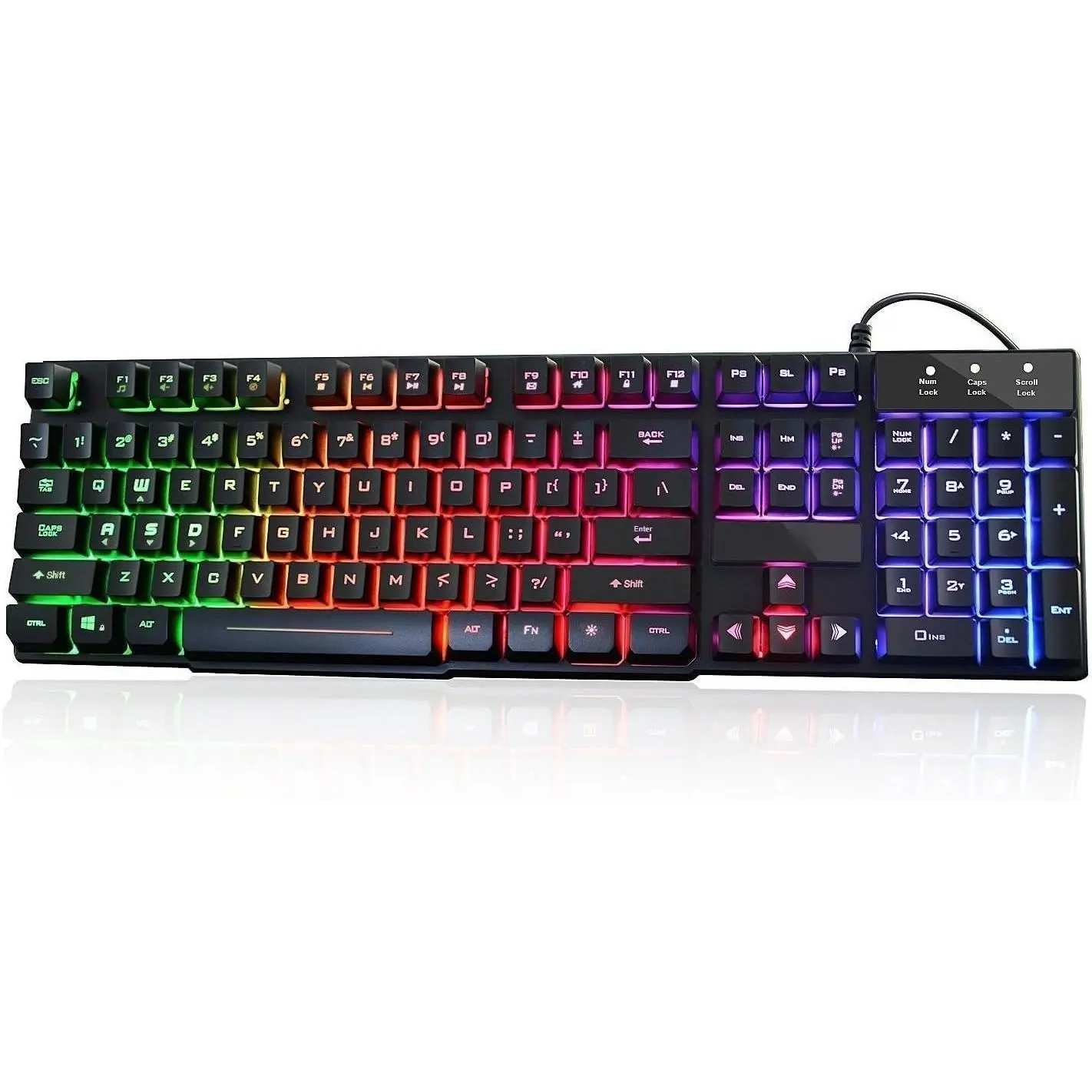 h-2 RK100+ Full Size USB Wired Keyboard - Rainbow RGB Breathing Light, Mechanical Feeling, Multimedia Keys, Auto Sleep/Wake, for Desktops, Laptops, Raspberry Pi, Android, Gaming & Office Use, Full Size Keyboard, Backlit